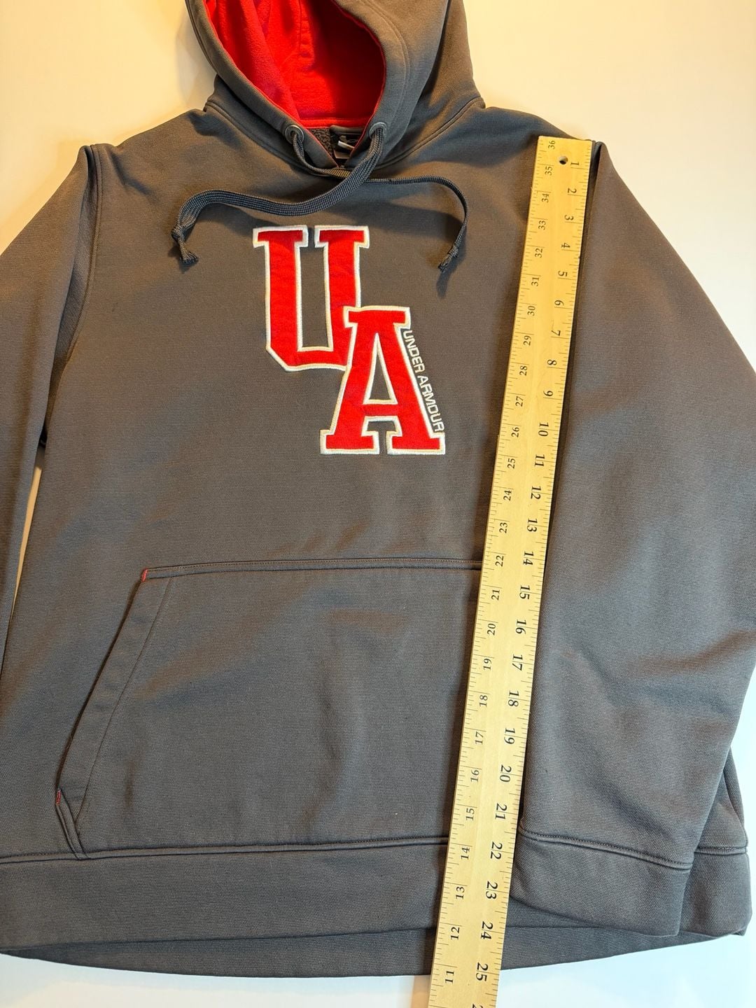 Under Armour Hoodie Size MD Gray Red UA Logo Pullover 5