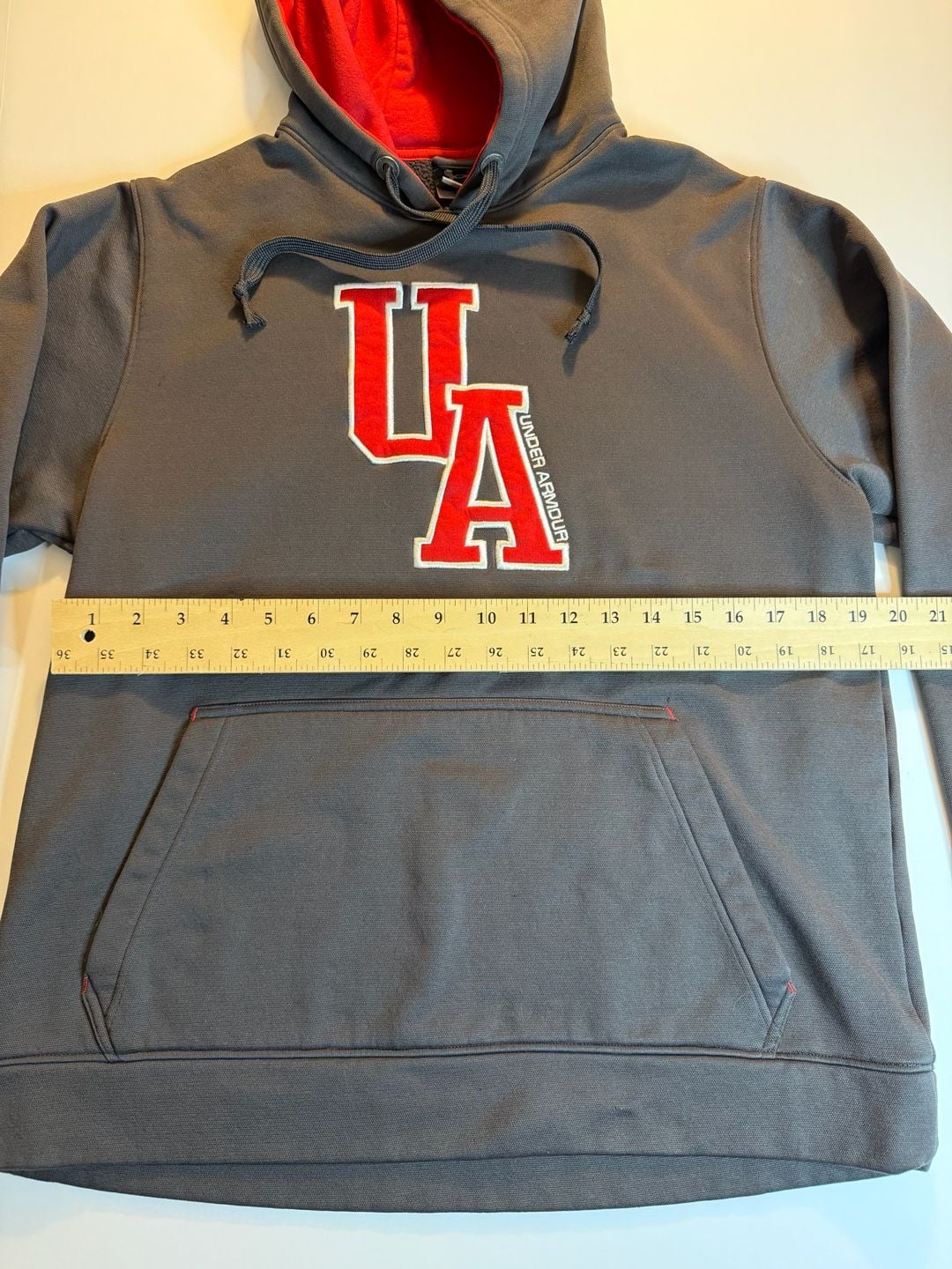 Under Armour Hoodie Size MD Gray Red UA Logo Pullover 6