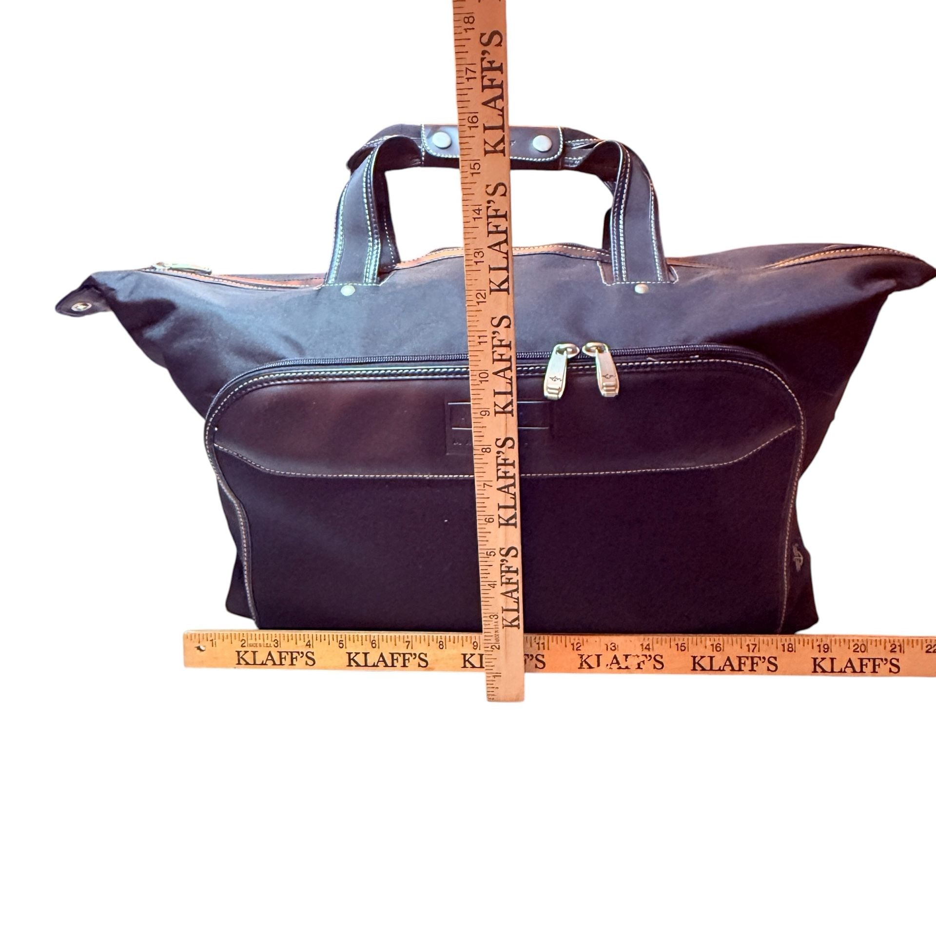 Dockers Black Canvas Black Leather Trim Weekender Duffle Bag 3