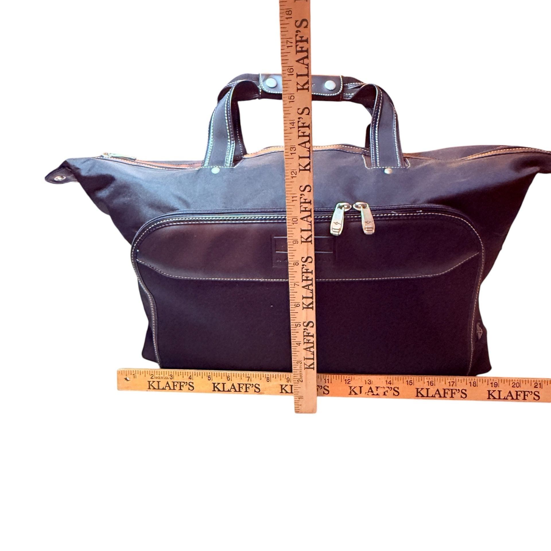 Dockers Black Canvas Black Leather Trim Weekender Duffle Bag 13