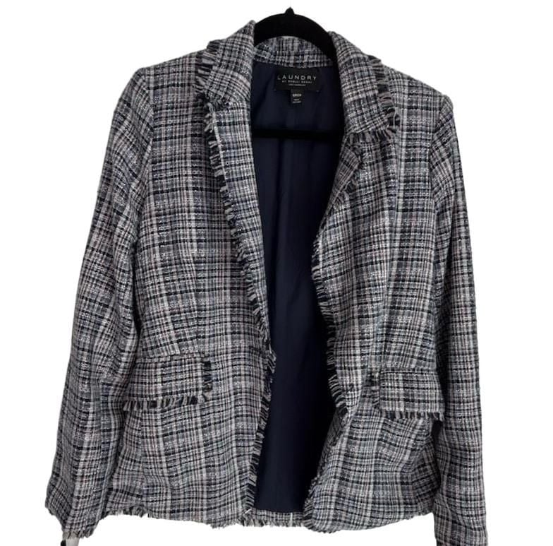 Laundry by Shelli Segal Tweed Blazer Size S/P/CH Fringe Trim 3