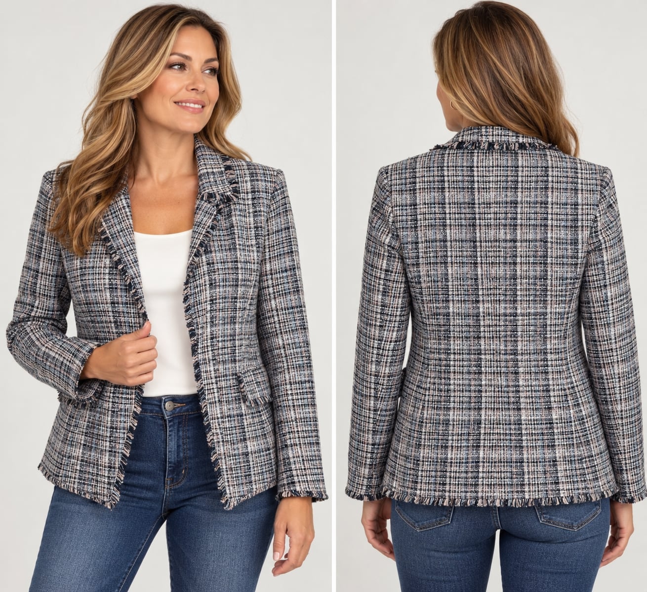 Laundry by Shelli Segal Tweed Blazer Size S/P/CH Fringe Trim 2