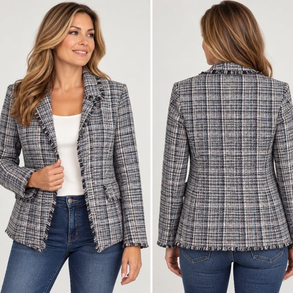 Laundry by Shelli Segal Tweed Blazer Size S/P/CH Fringe Trim