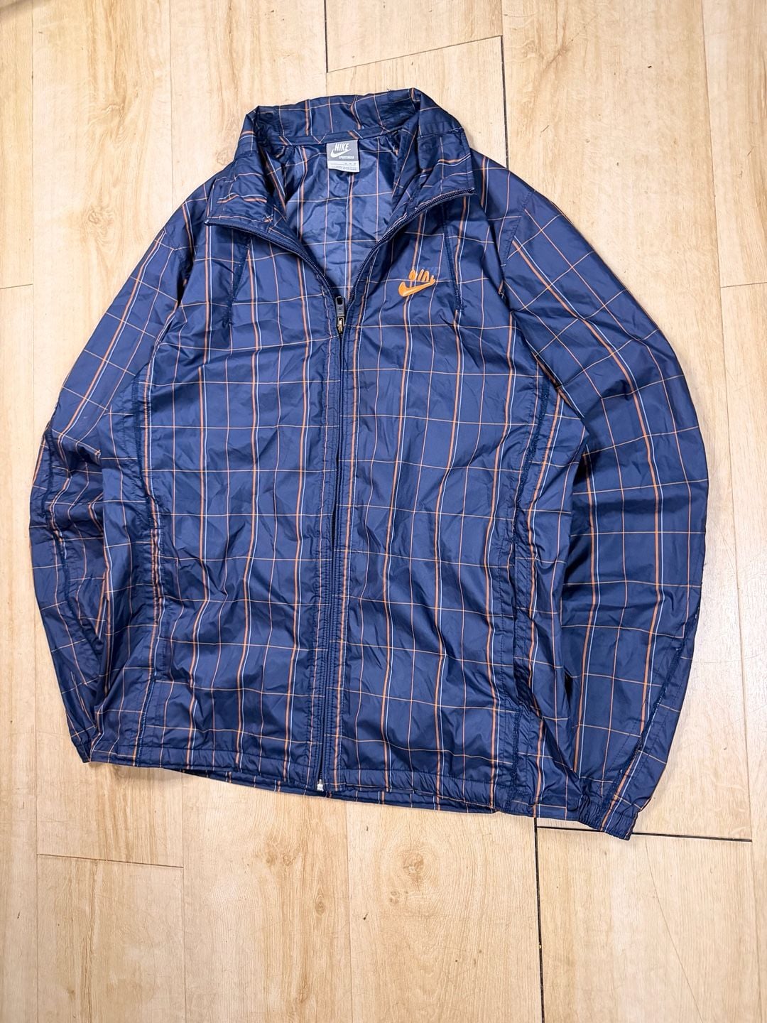 Nike Windbreaker Jacket M Blue Orange Plaid Checkered Full Zip 3