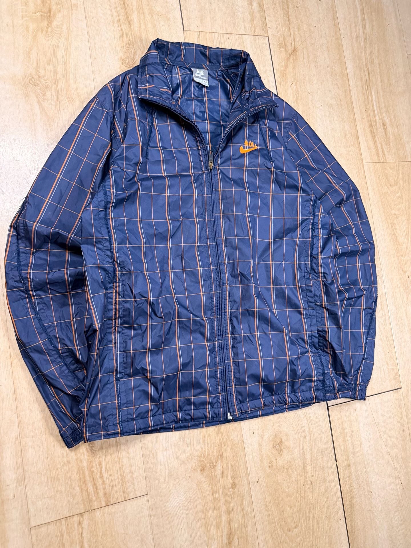 Nike Windbreaker Jacket M Blue Orange Plaid Checkered Full Zip 4