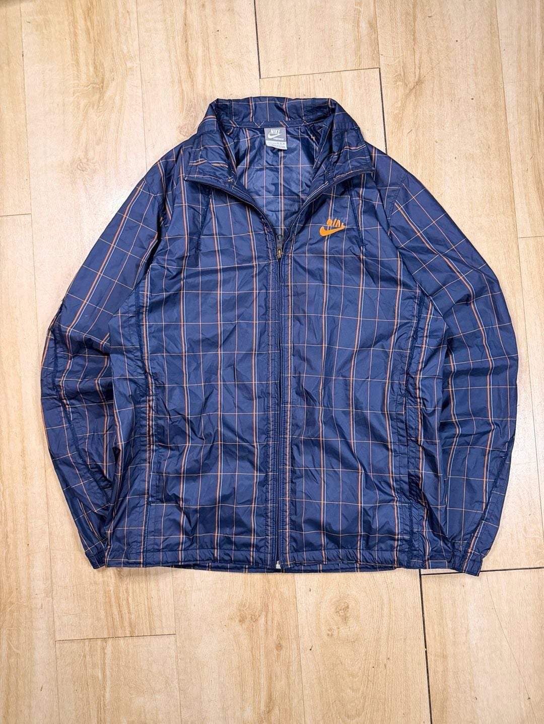 Nike Windbreaker Jacket M Blue Orange Plaid Checkered Full Zip 2