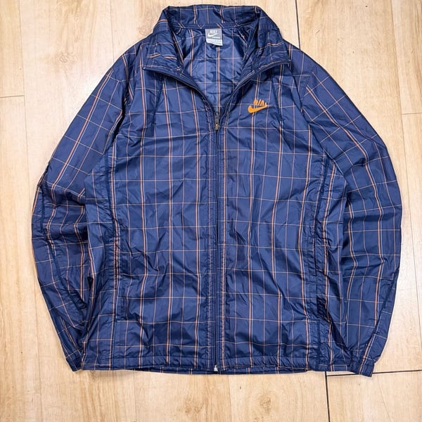Nike Windbreaker Jacket M Blue Orange Plaid Checkered Full Zip