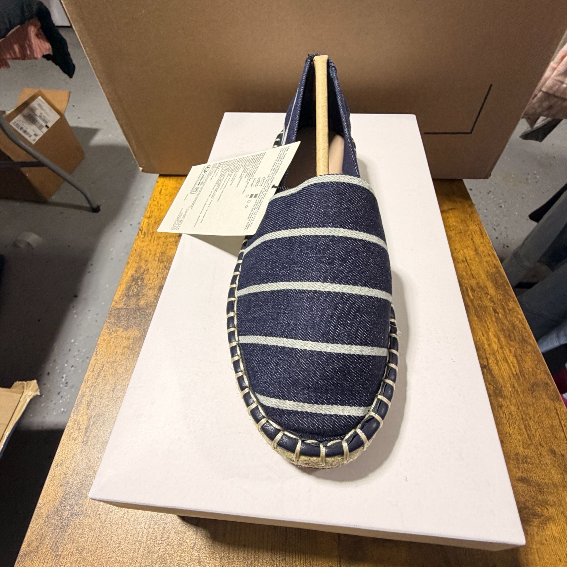 The Drop Lila Flat Espadrille Stripe Denim Size 5.5 3