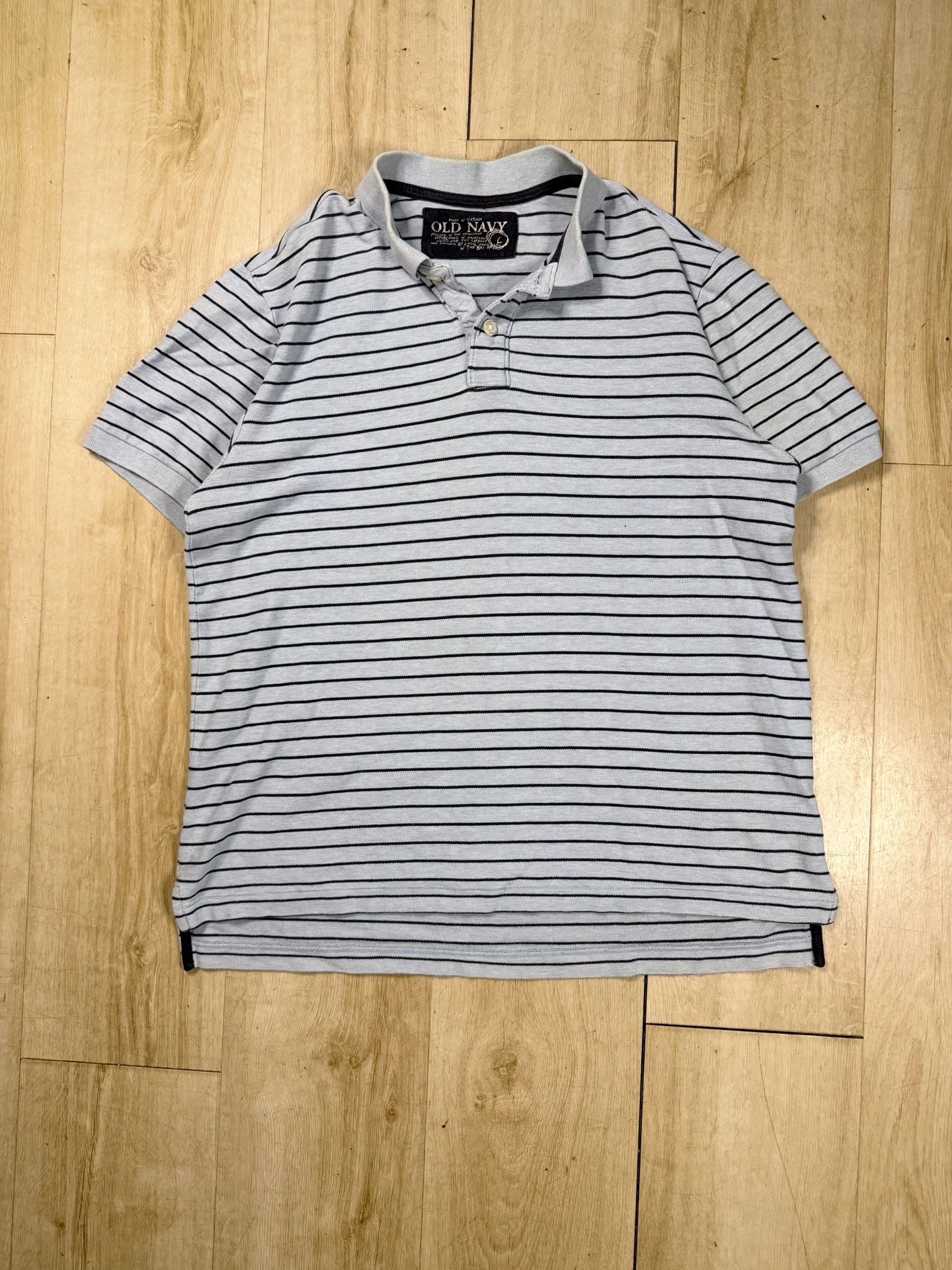 Old Navy Striped Polo Shirt Size L Blue Black Short Sleeve Golf Casual 2