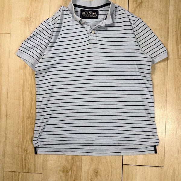 Old Navy Striped Polo Shirt Size L Blue Black Short Sleeve Golf Casual