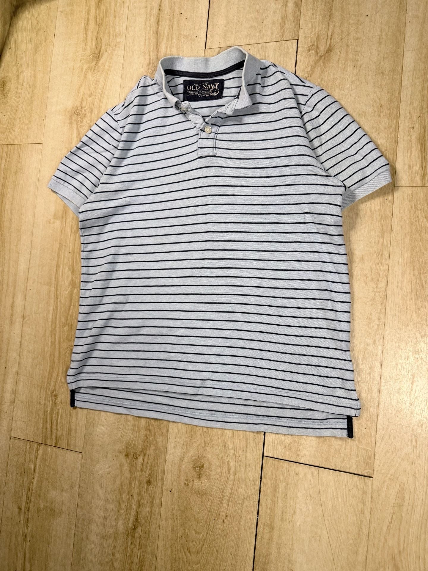 Old Navy Striped Polo Shirt Size L Blue Black Short Sleeve Golf Casual 3