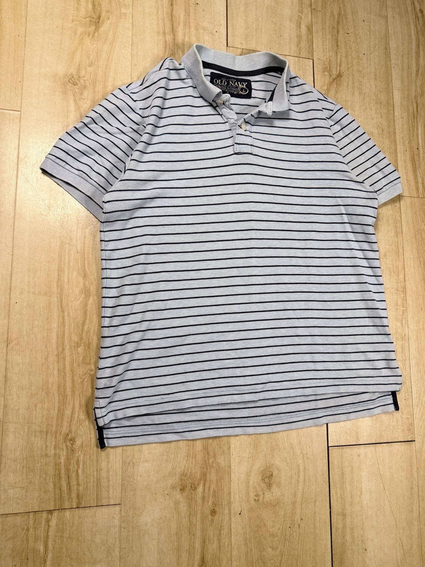 Old Navy Striped Polo Shirt Size L Blue Black Short Sleeve Golf Casual 4