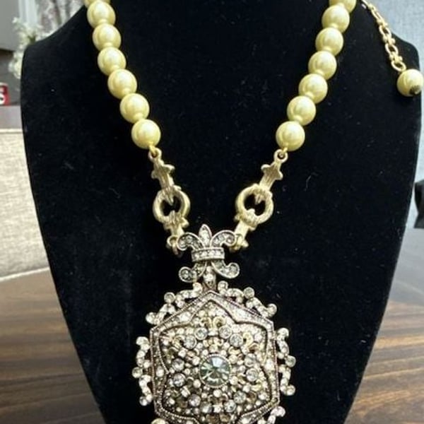 HSN Heidi Daus "UNFORGETTABLE LAVALIERE" Pearl Locket Drop Necklace
