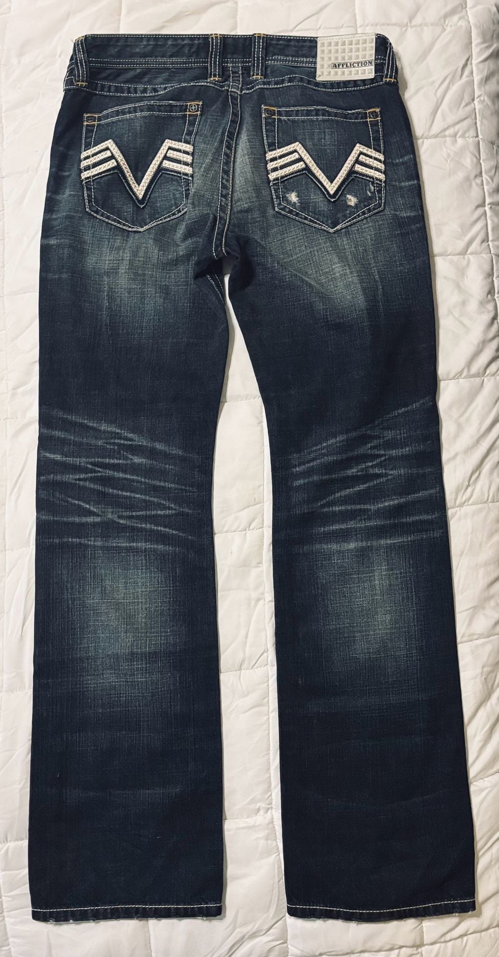 Affliction Blake Jeans Size 32 Distressed Denim Dark Wash 10