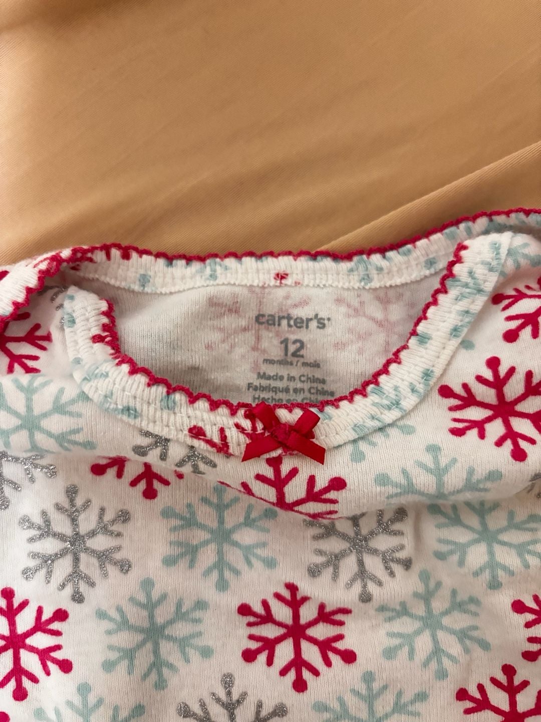 Carter's Snowflake Bodysuit Size 12 Months Long Sleeve Pink Blue 3