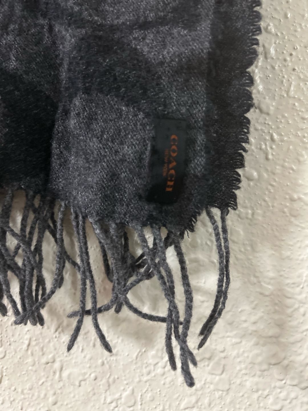 Coach Signature Logo Muffler Scarf Black Gray Wool Fringe 2