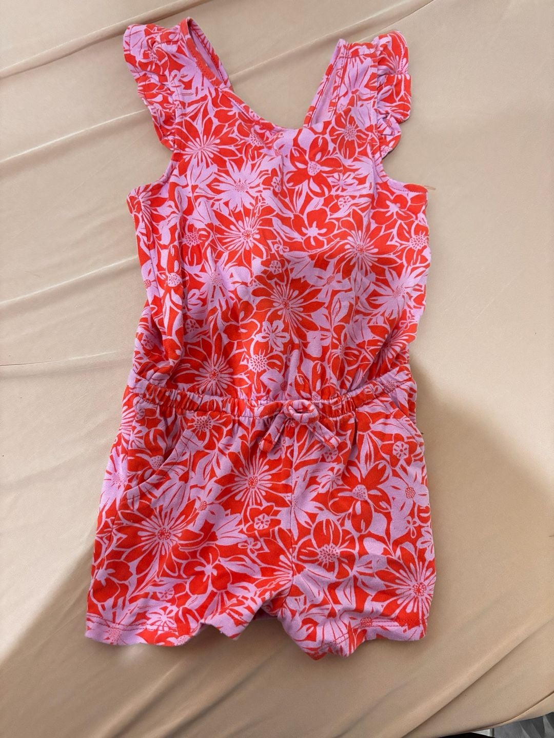 Cat & Jack Floral Romper Size 4T Pink Red Ruffle Strap Playsuit 2