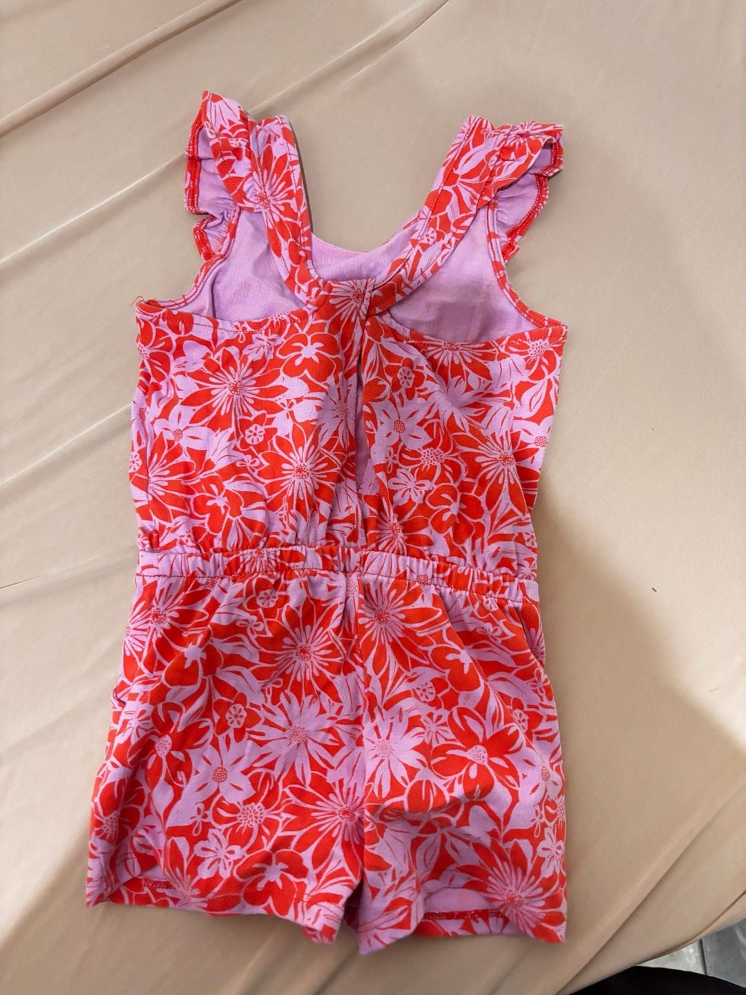 Cat & Jack Floral Romper Size 4T Pink Red Ruffle Strap Playsuit 4