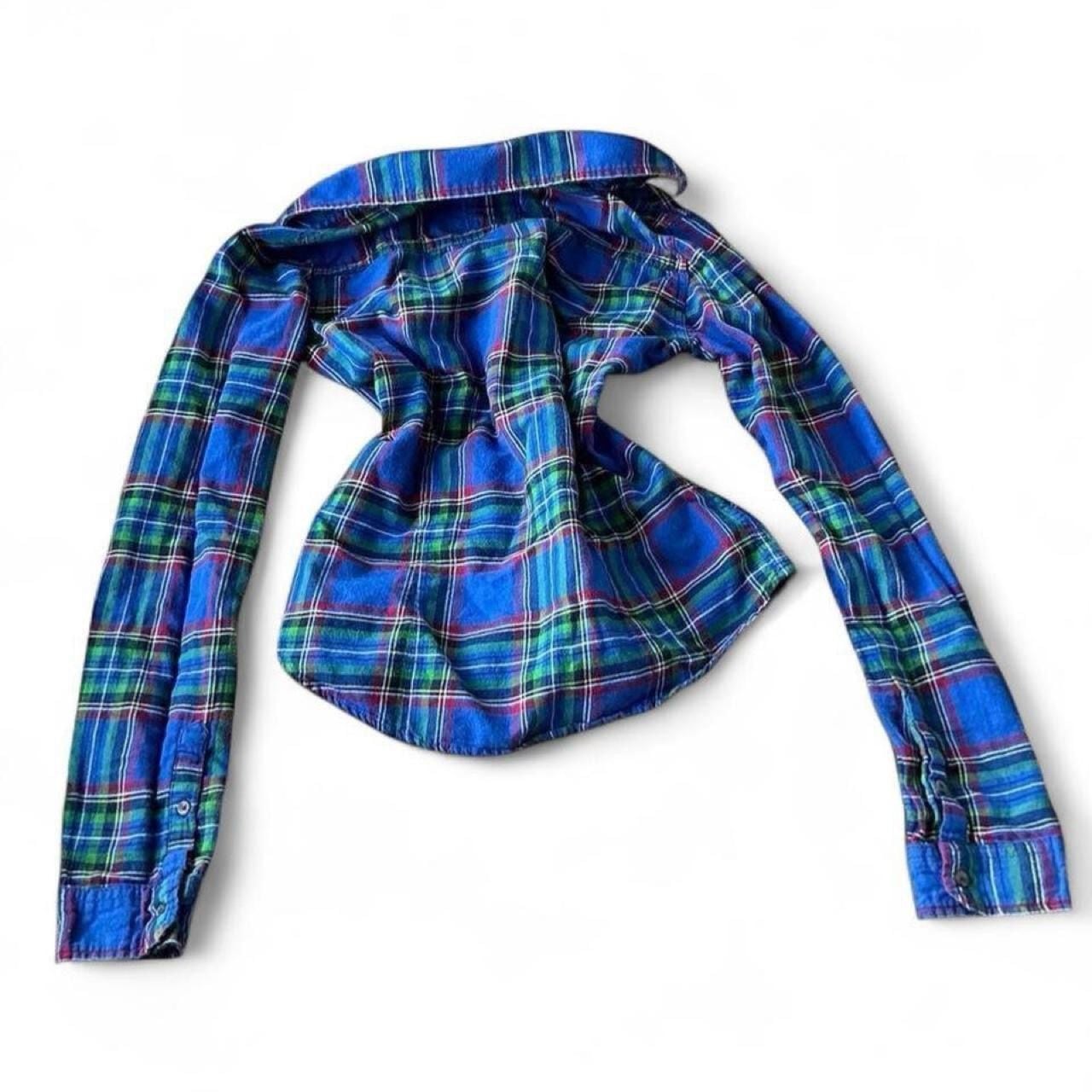 Y2K Hollister Blue Plaid Flannel Long Sleeve Button Up Shirt Size S 4