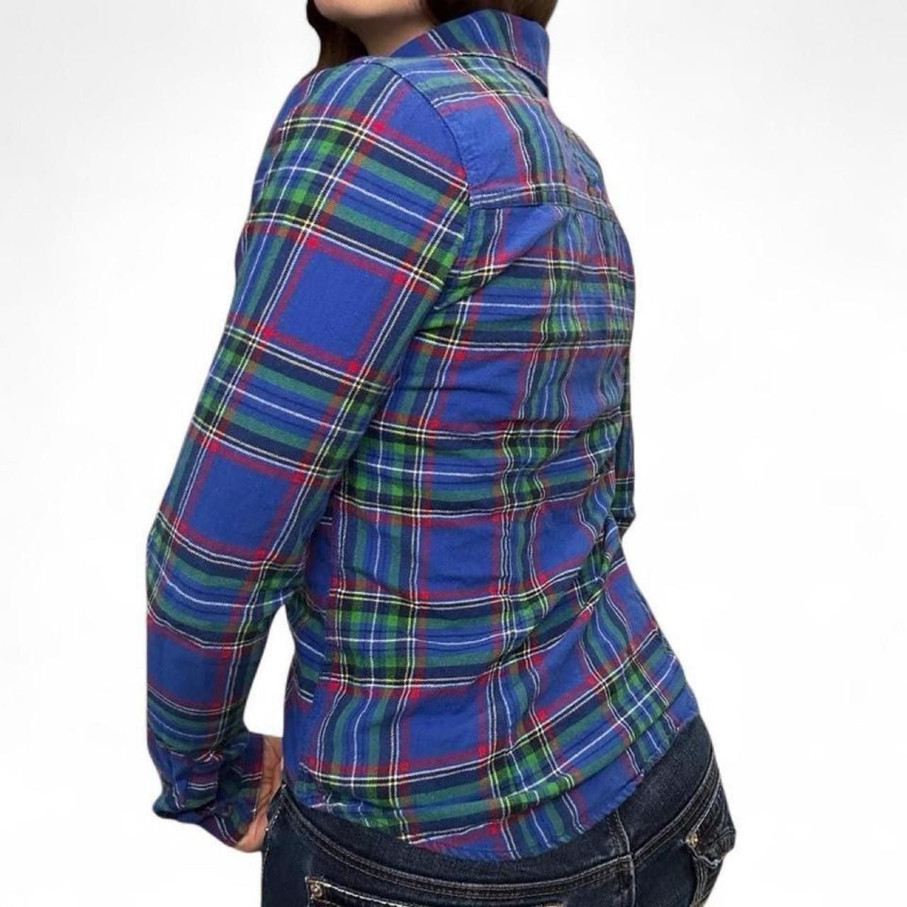 Y2K Hollister Blue Plaid Flannel Long Sleeve Button Up Shirt Size S 6