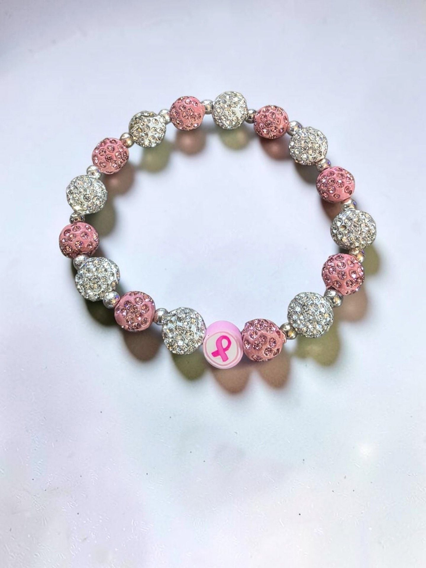 Breast Cancer Awareness Bling Crystal Rhinestone Pink Ribbon Bracelet 2