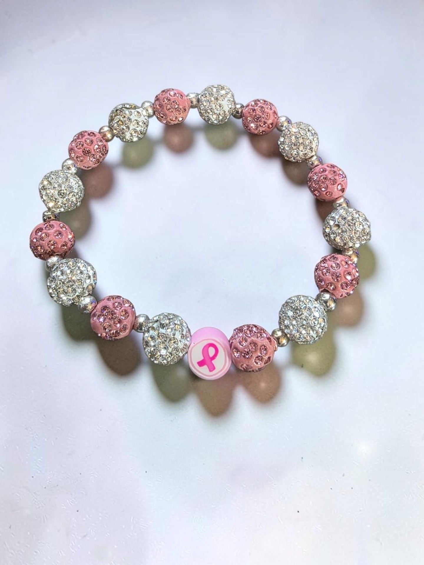 Breast Cancer Awareness Bling Crystal Rhinestone Pink Ribbon Bracelet 3