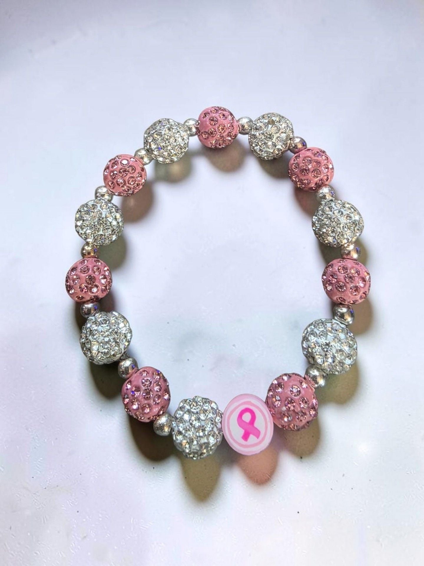 Breast Cancer Awareness Bling Crystal Rhinestone Pink Ribbon Bracelet 5