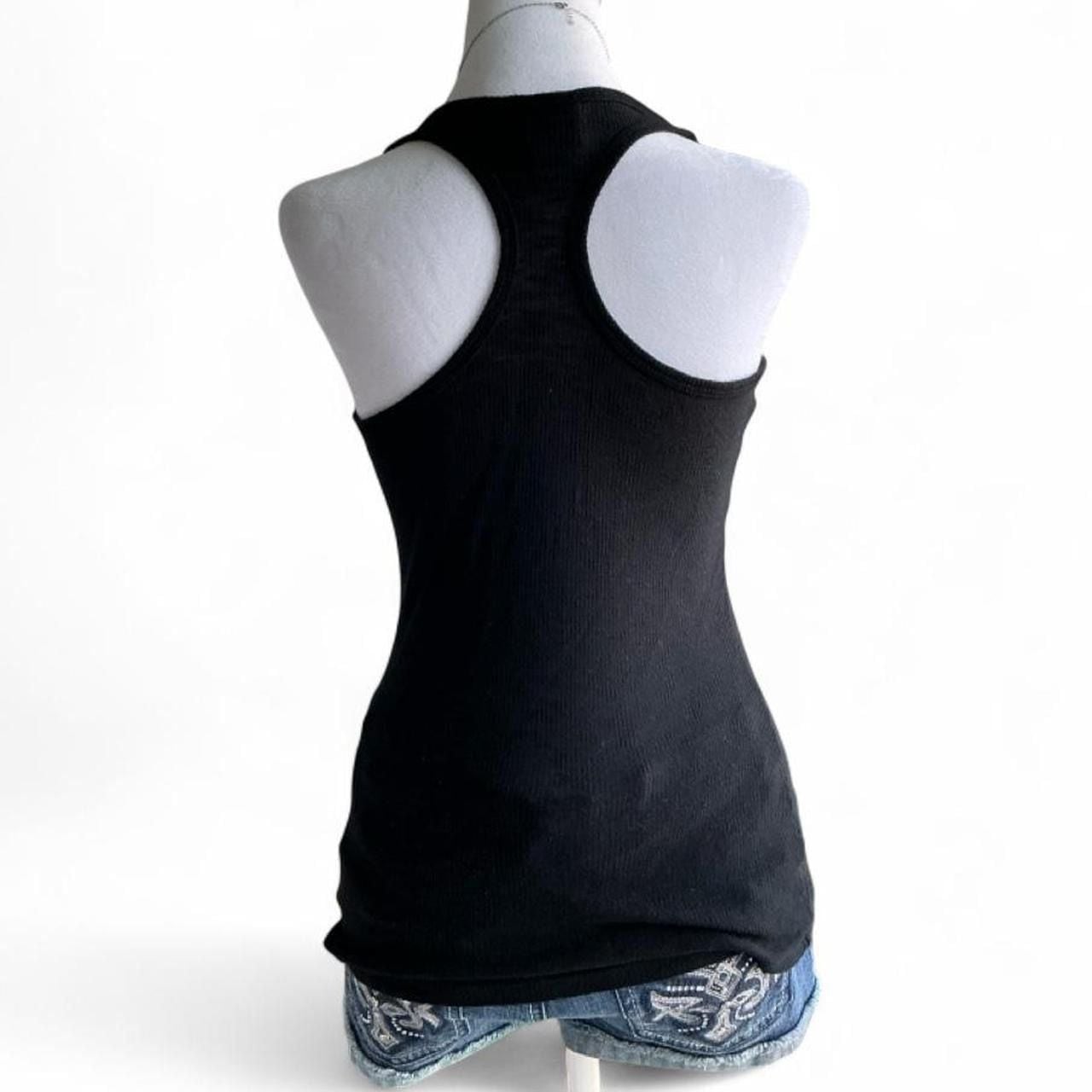 H.I.P Black Ribbed Floral Appliqué Tank Top Fairycore Whimsigoth - Size Small 4