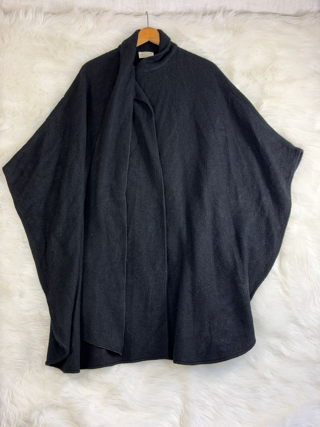 Vintage Sweet Herb Kathleen Black Wool Poncho Cape With Scarf 2