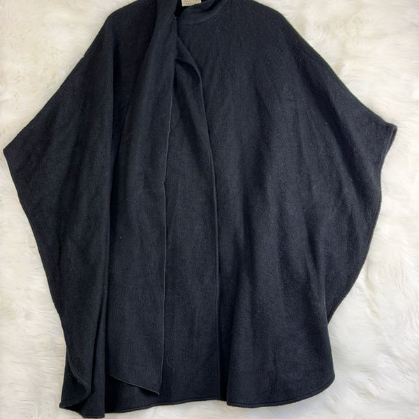 Vintage Sweet Herb Kathleen Black Wool Poncho Cape With Scarf