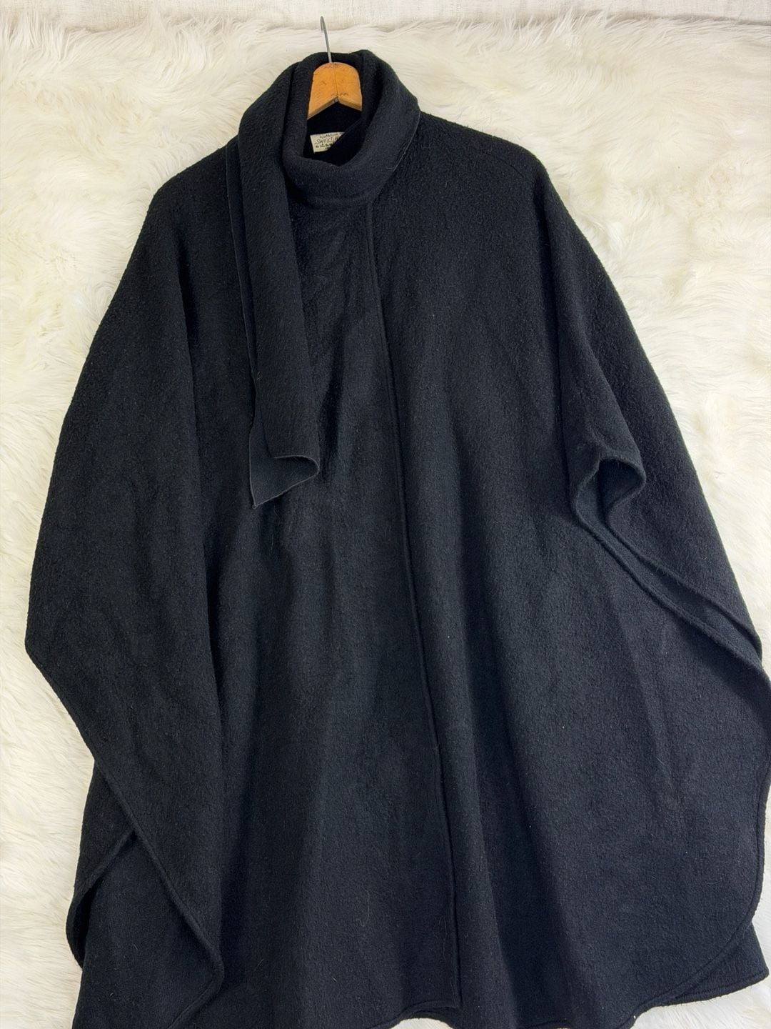Vintage Sweet Herb Kathleen Black Wool Poncho Cape With Scarf 3