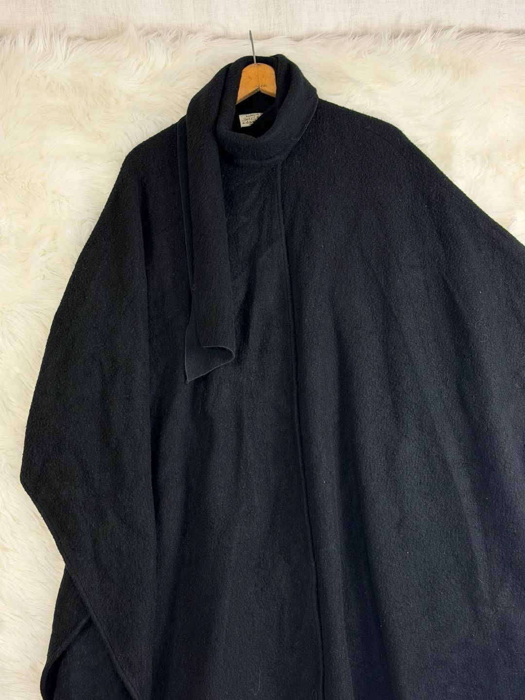 Vintage Sweet Herb Kathleen Black Wool Poncho Cape With Scarf 4