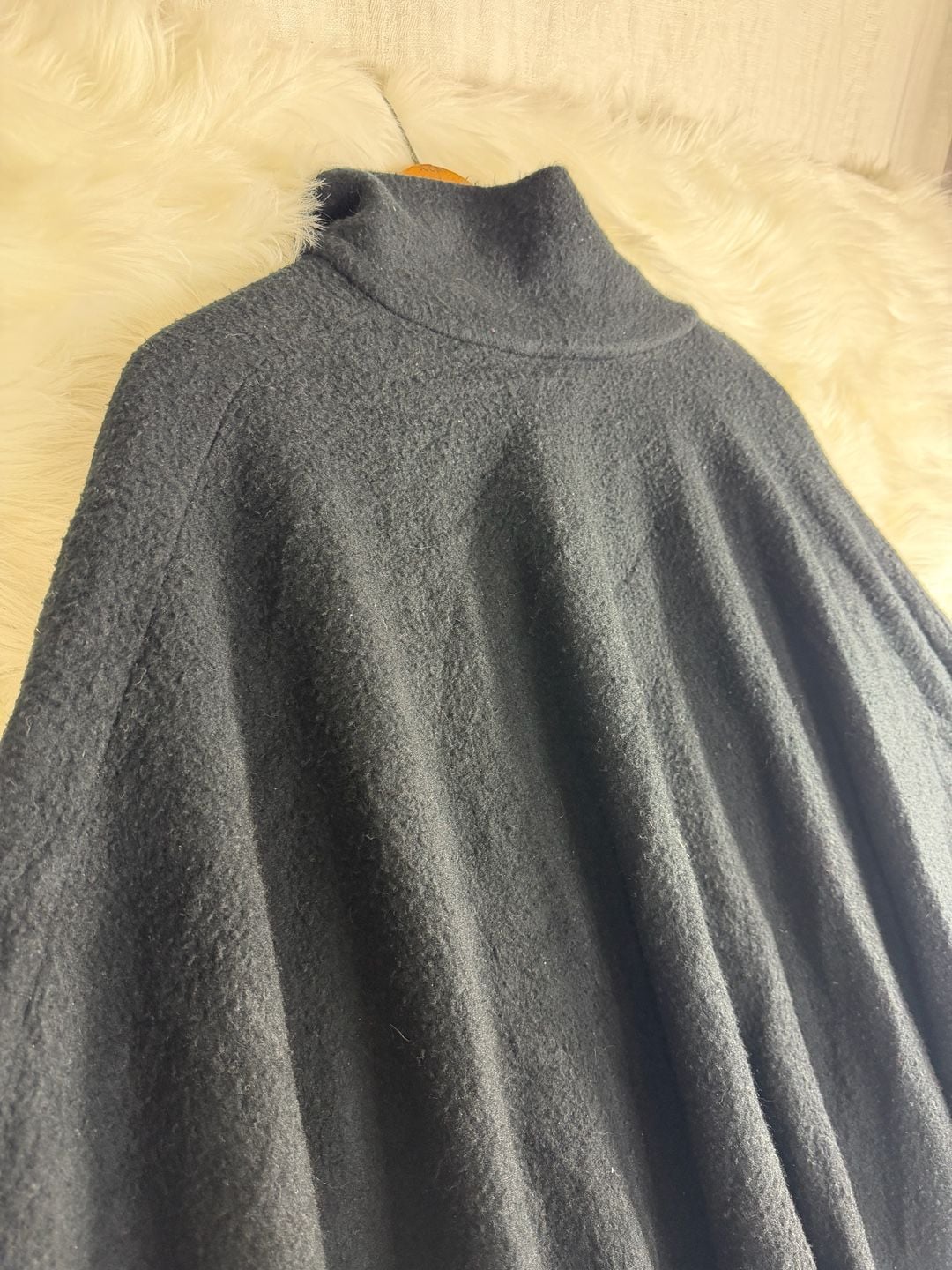 Vintage Sweet Herb Kathleen Black Wool Poncho Cape With Scarf 8