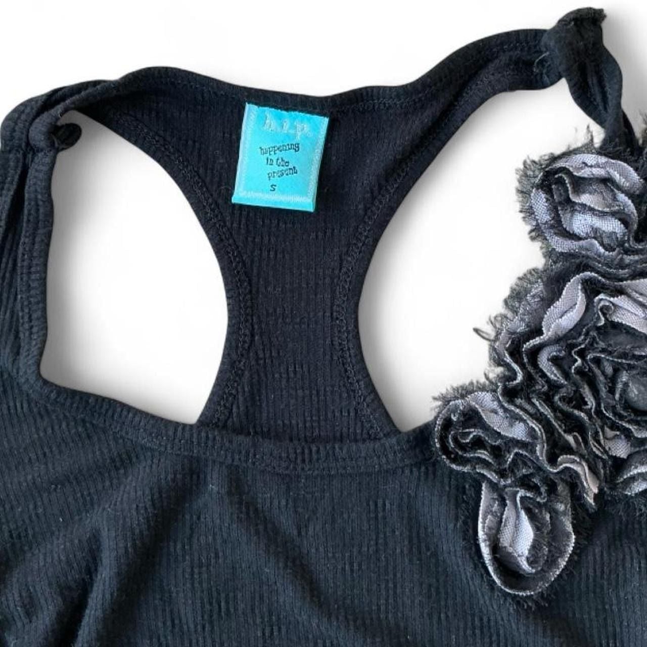 H.I.P Black Ribbed Floral Appliqué Tank Top Fairycore Whimsigoth - Size Small 5