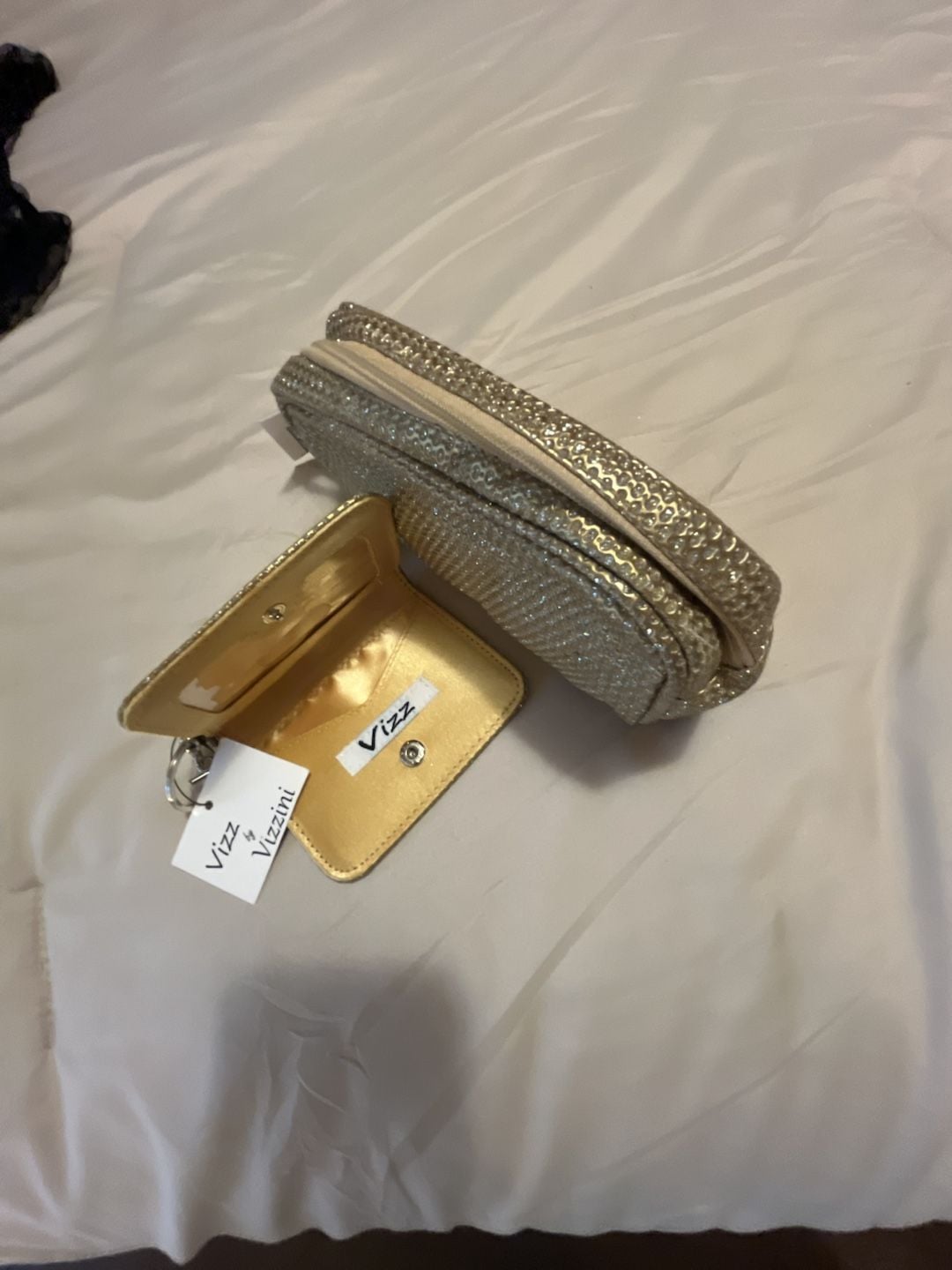 Vizz by Vizzini Gold Rhinestone Purse And Wallet Set 9