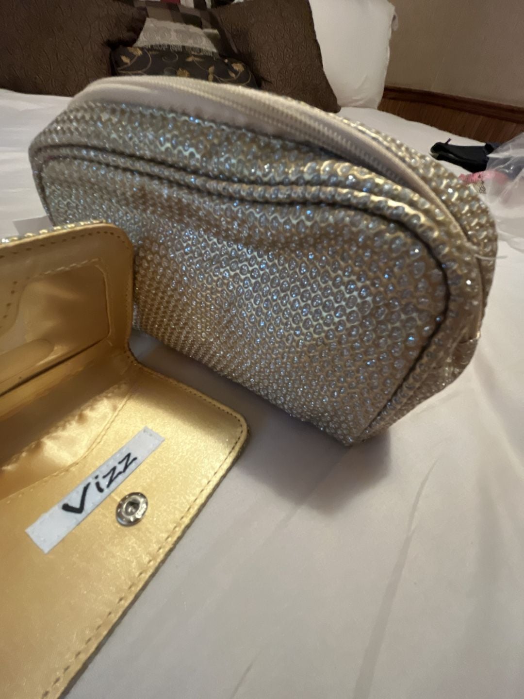 Vizz by Vizzini Gold Rhinestone Purse And Wallet Set 10