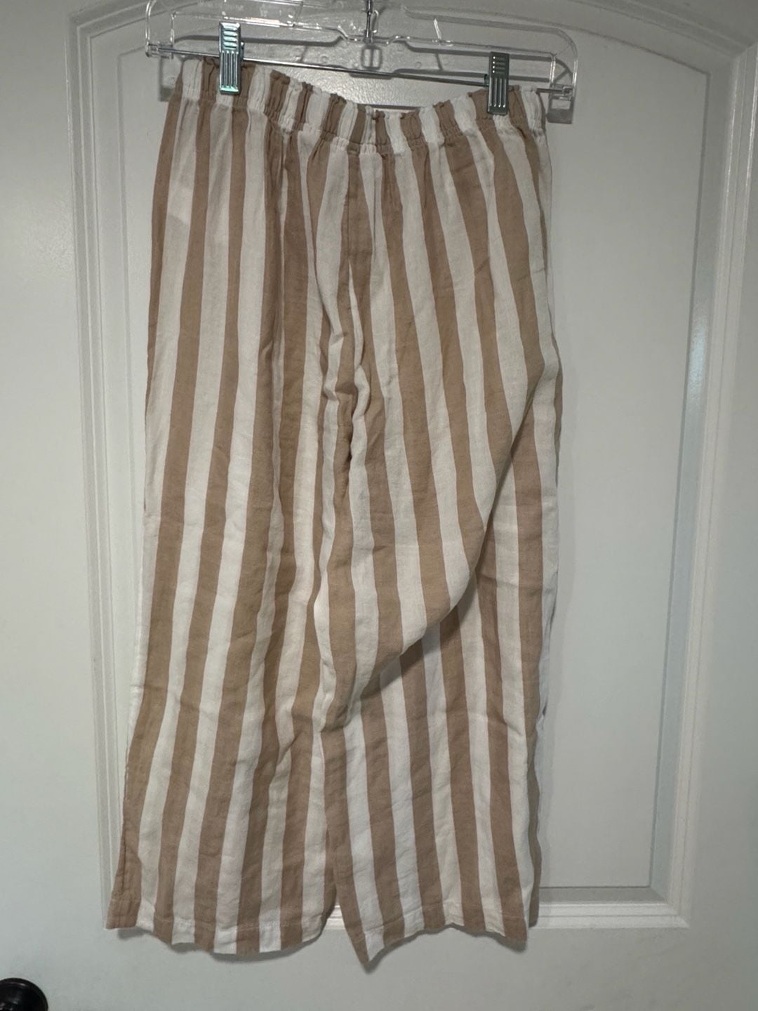 Striped Pajama Set Button Front Lounge Pants Beige White Size S 3