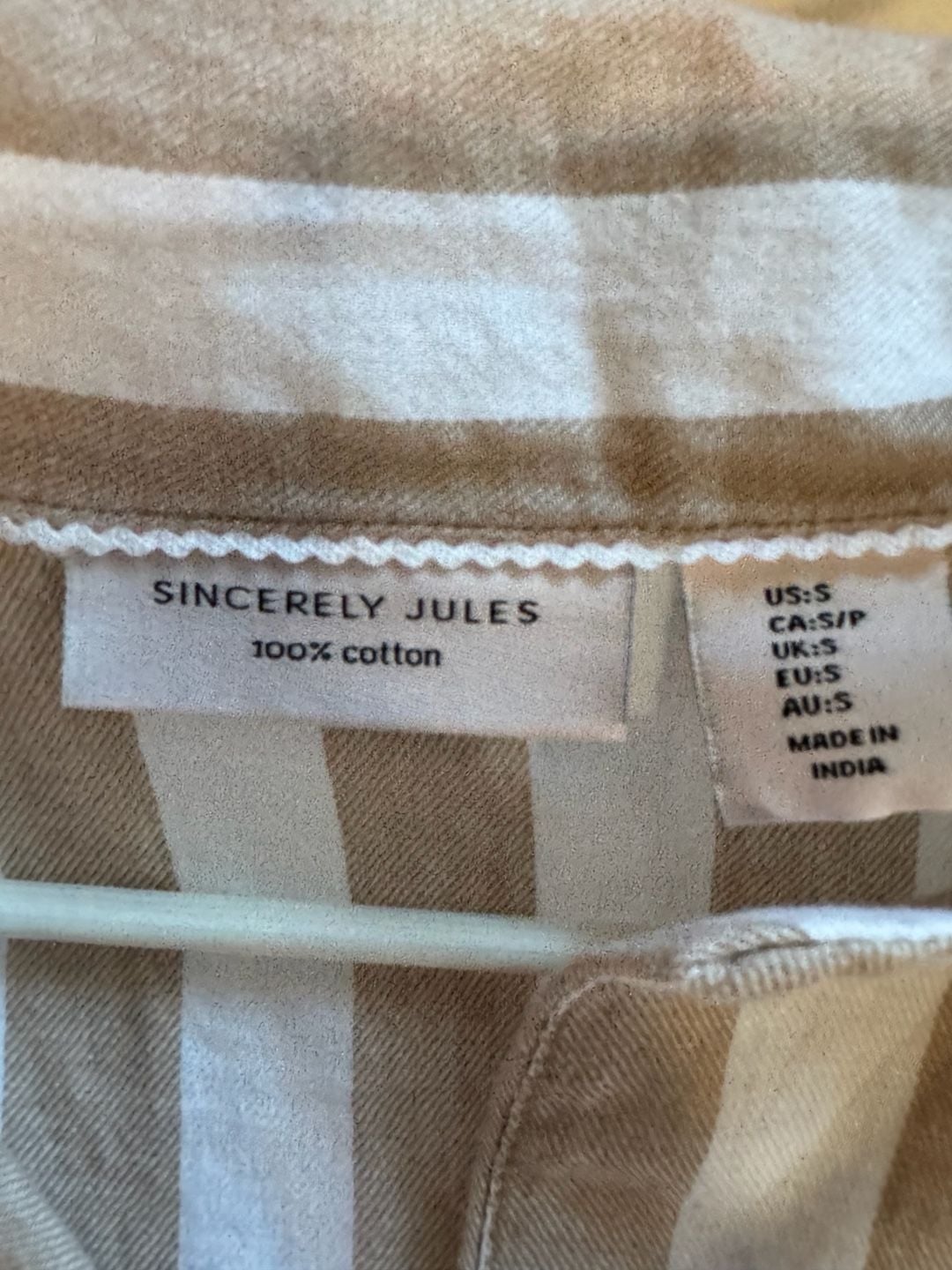 Striped Pajama Set Button Front Lounge Pants Beige White Size S 5