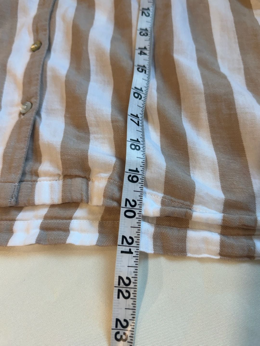 Striped Pajama Set Button Front Lounge Pants Beige White Size S 6