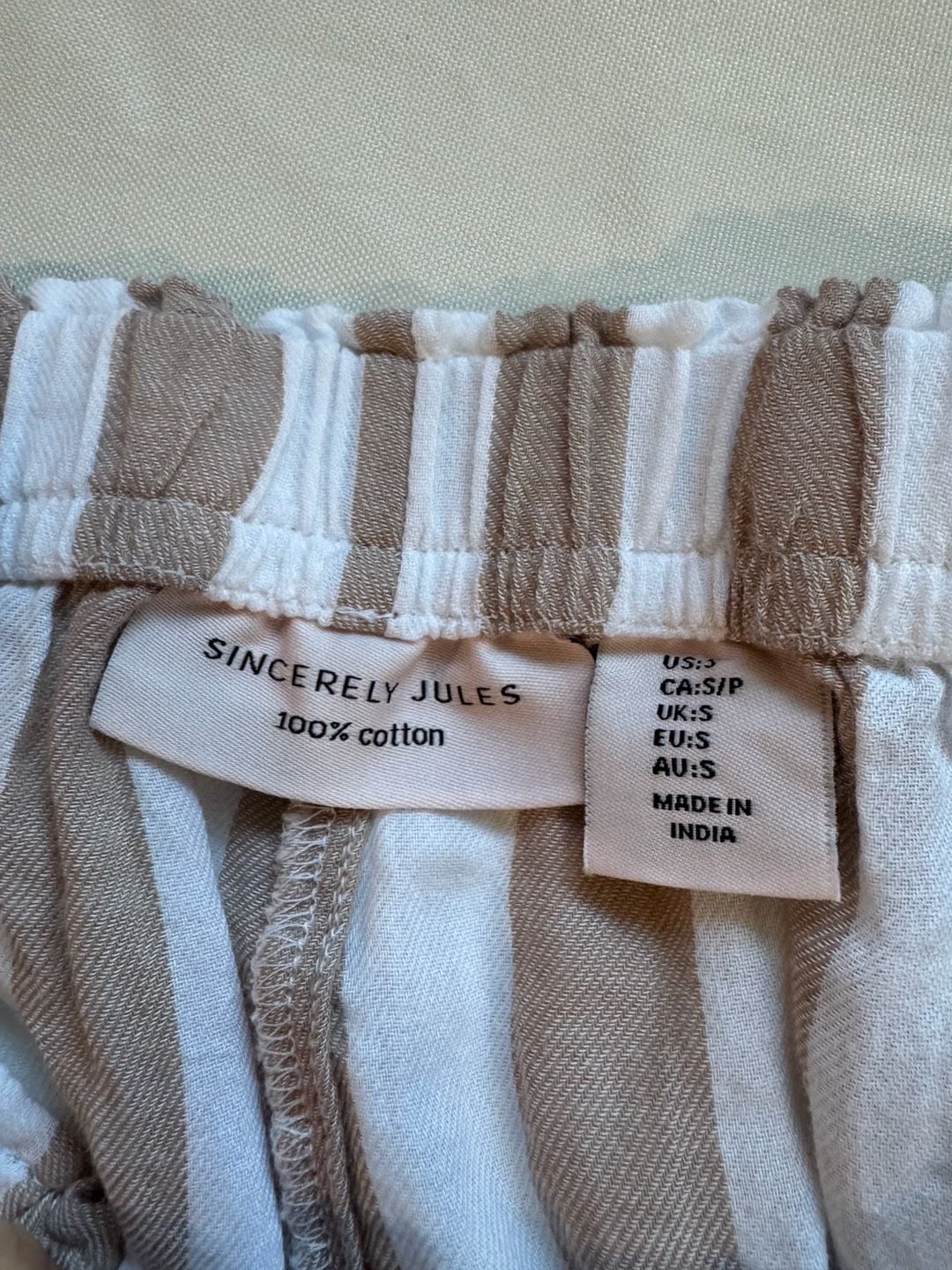 Striped Pajama Set Button Front Lounge Pants Beige White Size S 7