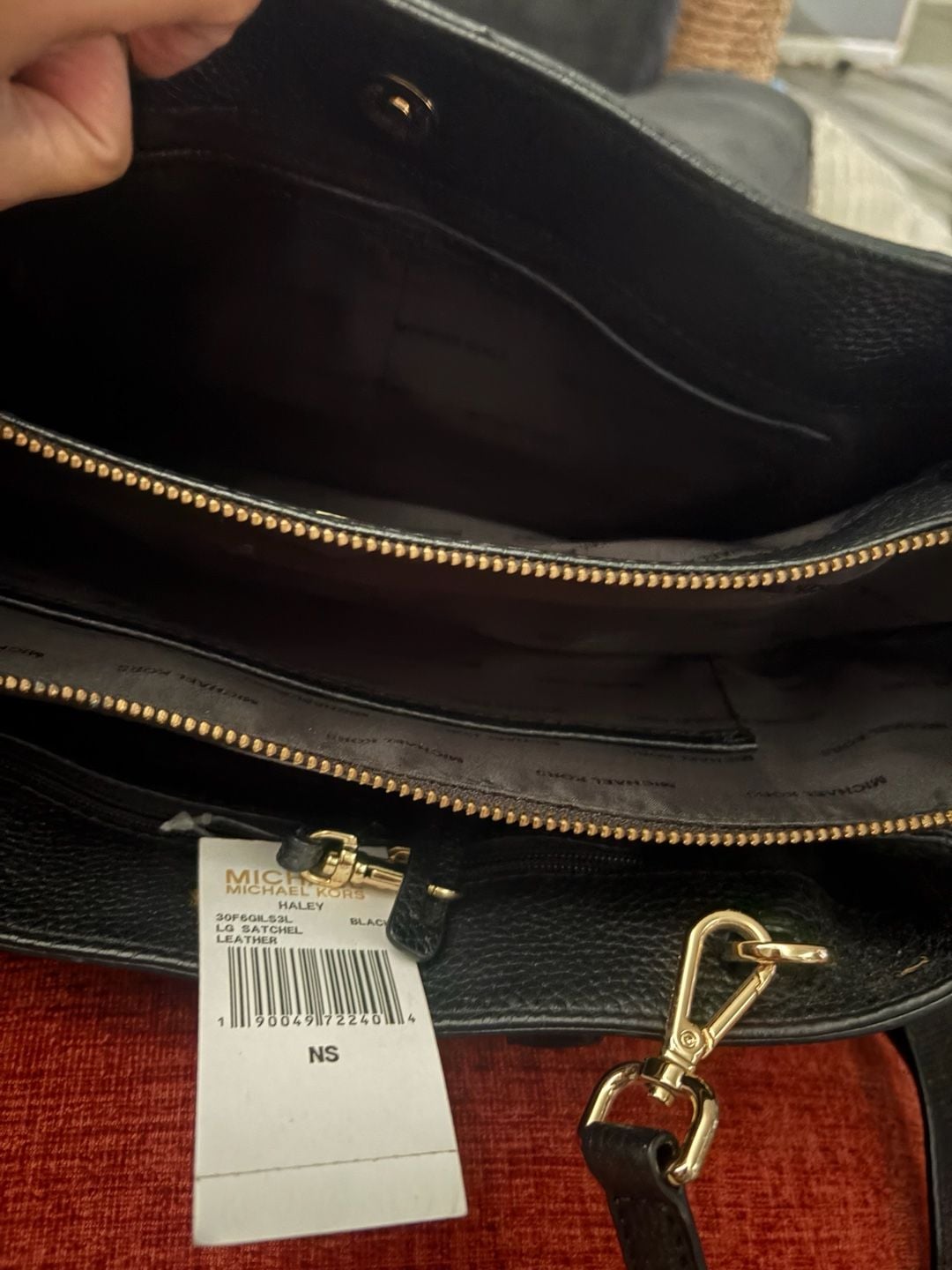 Michael Kors Haley LG Satchel Black Leather Handbag 5