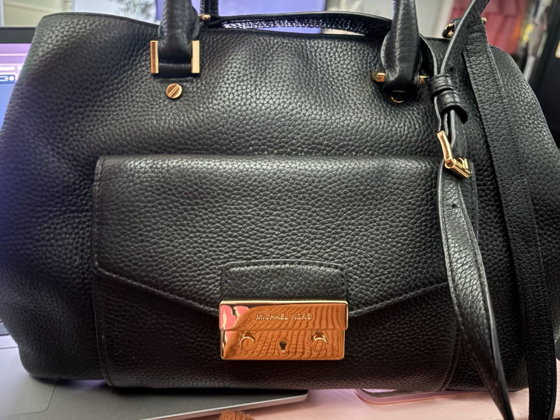 Michael Kors Haley LG Satchel Black Leather Handbag 2