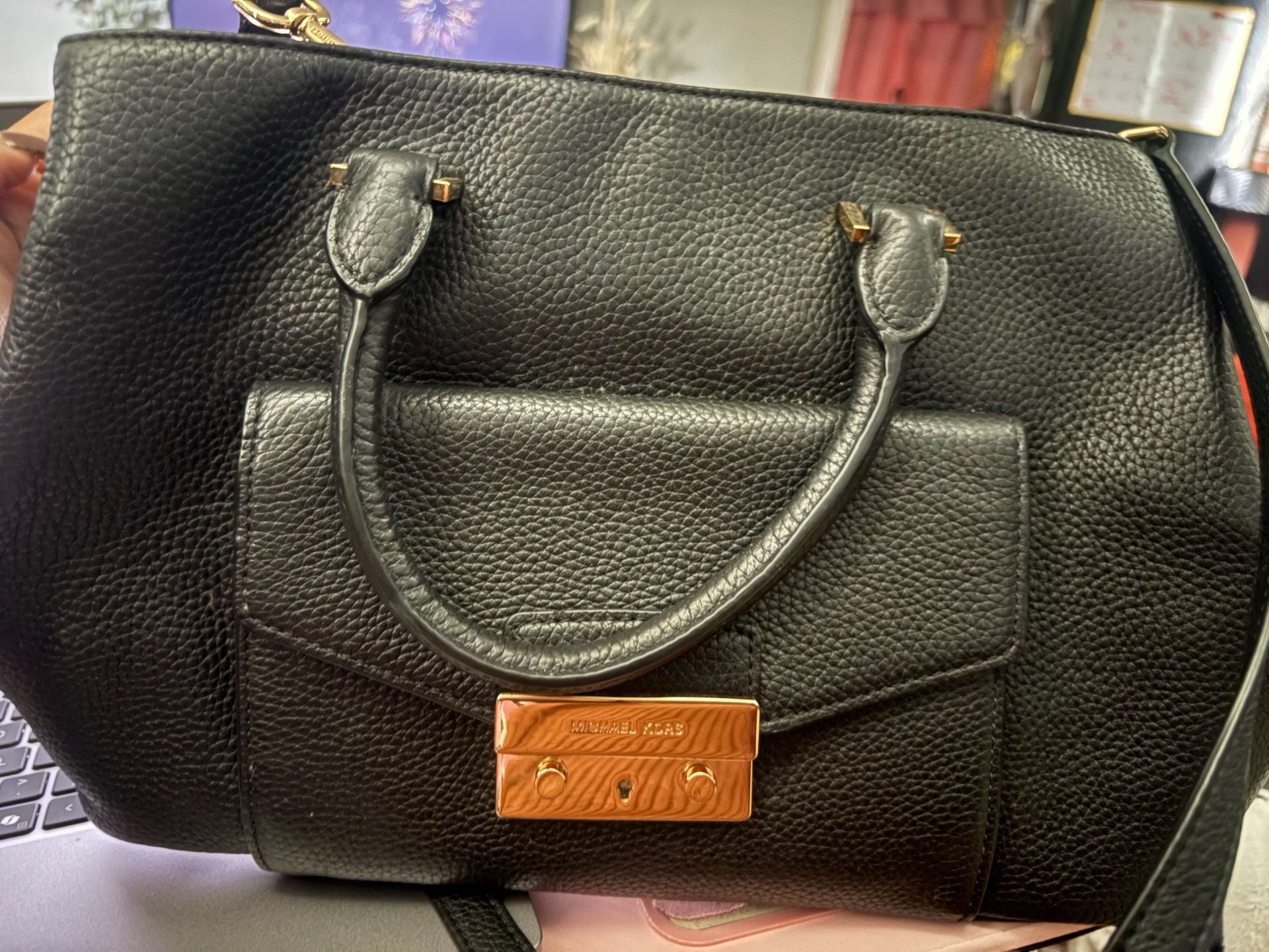 Michael Kors Haley LG Satchel Black Leather Handbag 3