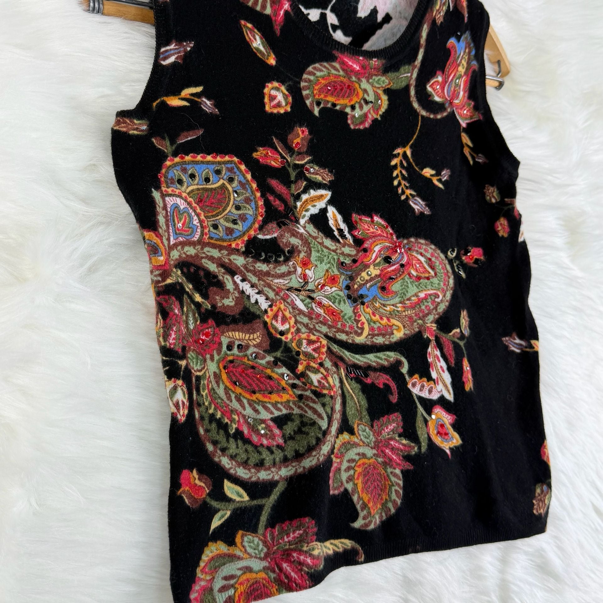 Vintage Elizabeth New York Sweater Tank Top Black Paisley Beaded 4