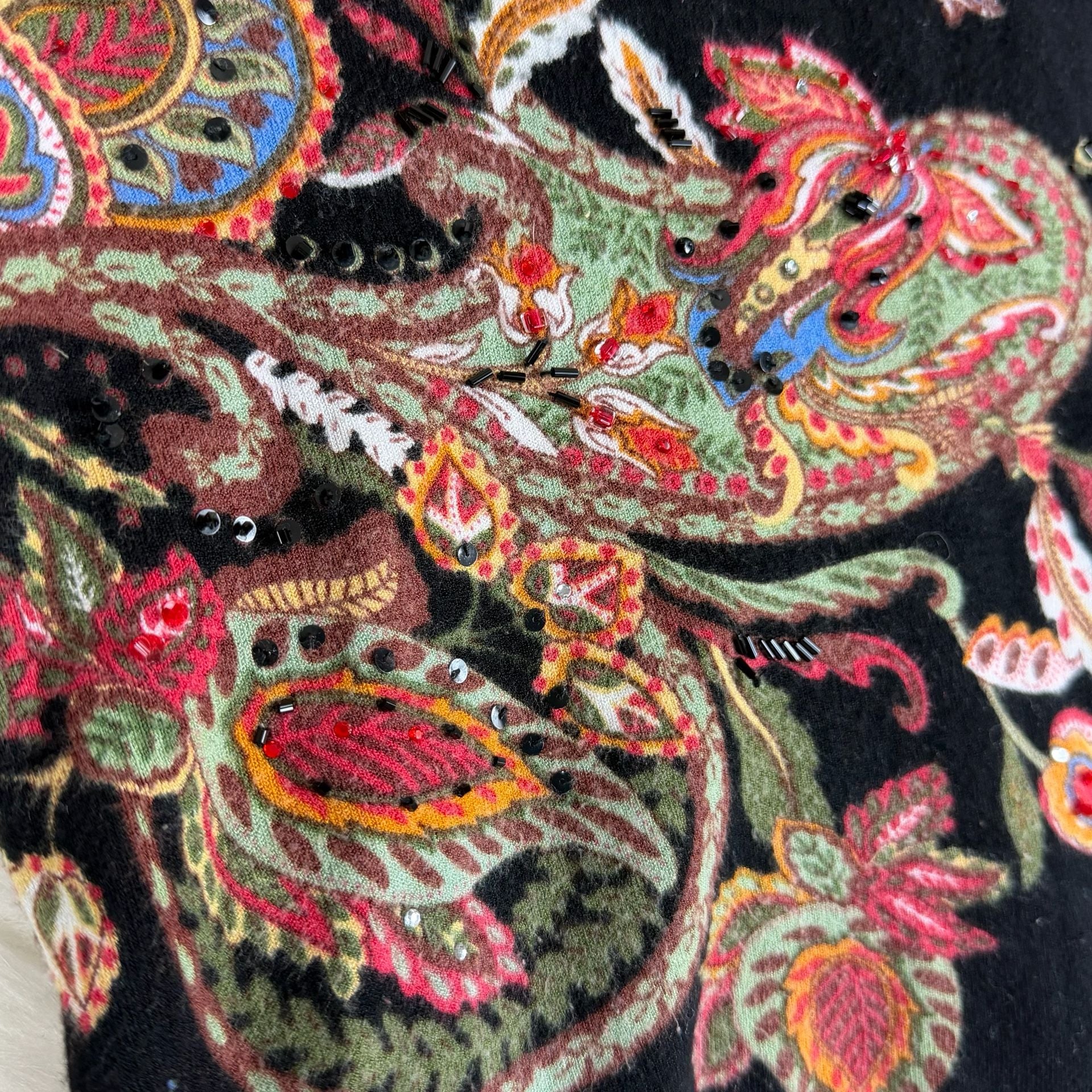 Vintage Elizabeth New York Sweater Tank Top Black Paisley Beaded 5