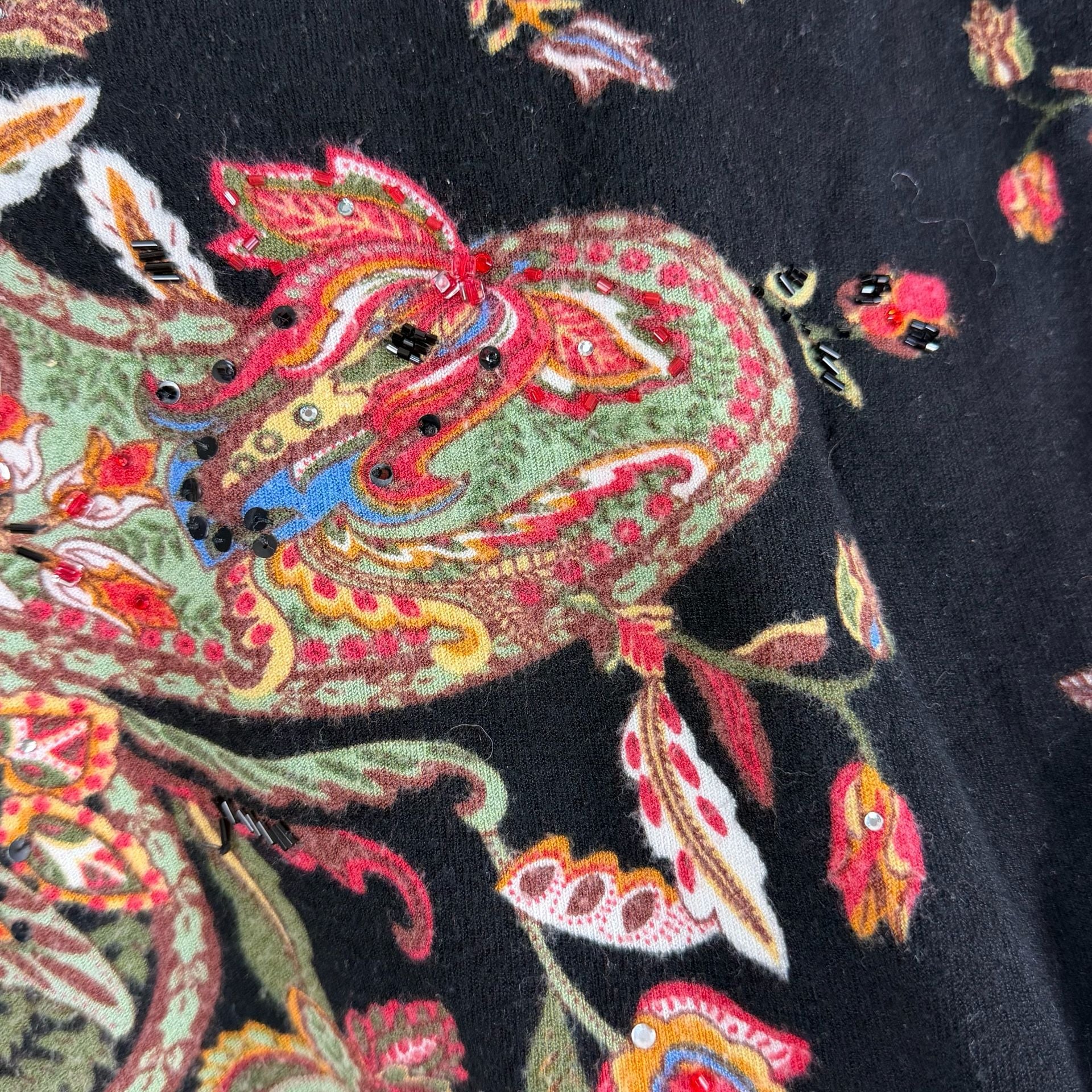 Vintage Elizabeth New York Sweater Tank Top Black Paisley Beaded 6