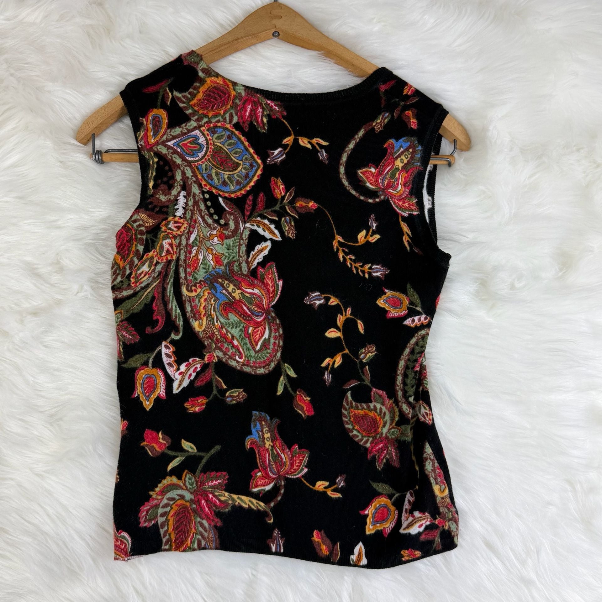 Vintage Elizabeth New York Sweater Tank Top Black Paisley Beaded 8