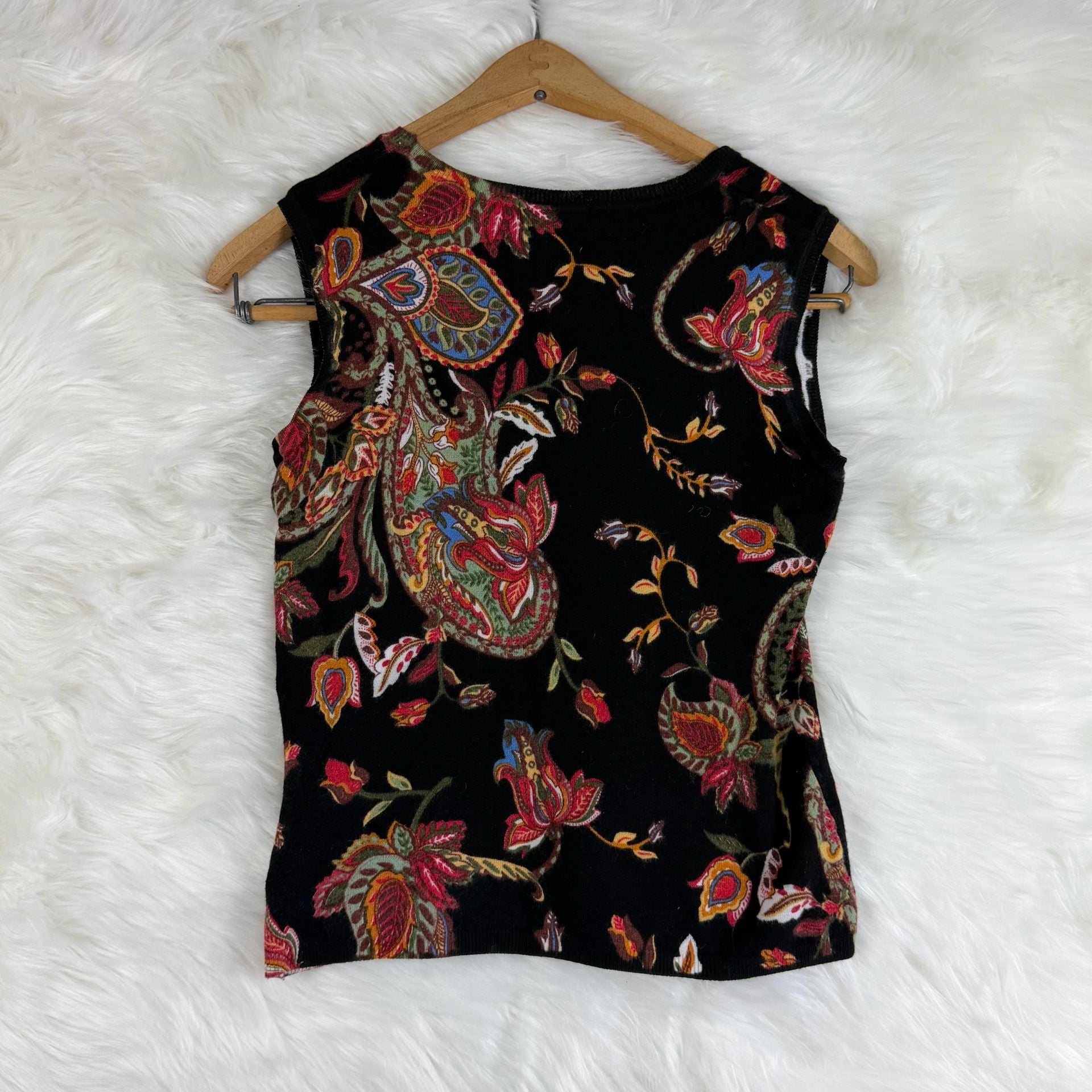 Vintage Elizabeth New York Sweater Tank Top Black Paisley Beaded 9
