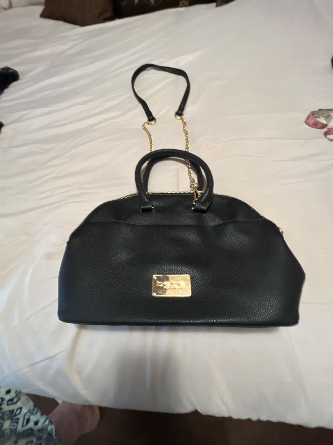 Bebe Black Satchel Handbag With Gold Chain Strap 2