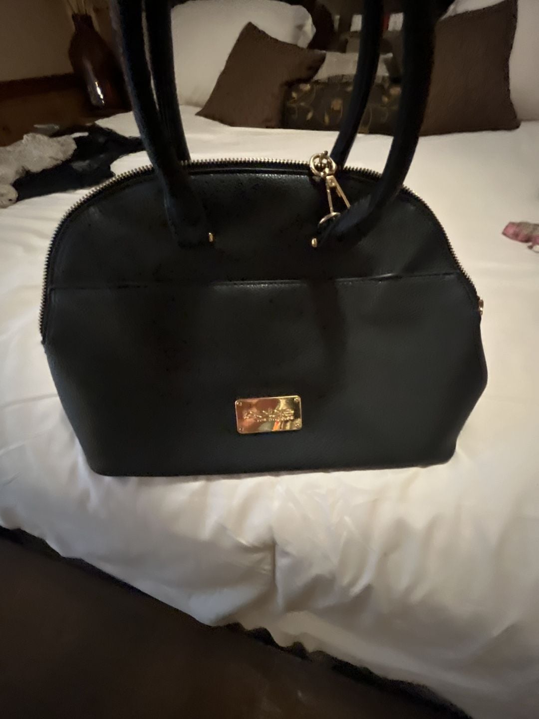 Bebe Black Satchel Handbag With Gold Chain Strap 3